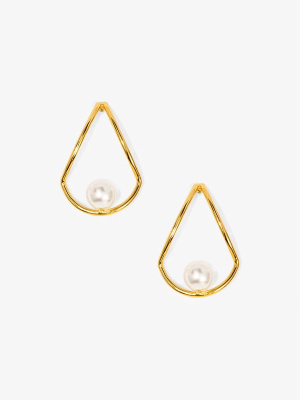 Hollow Teardrop Pearl Earring