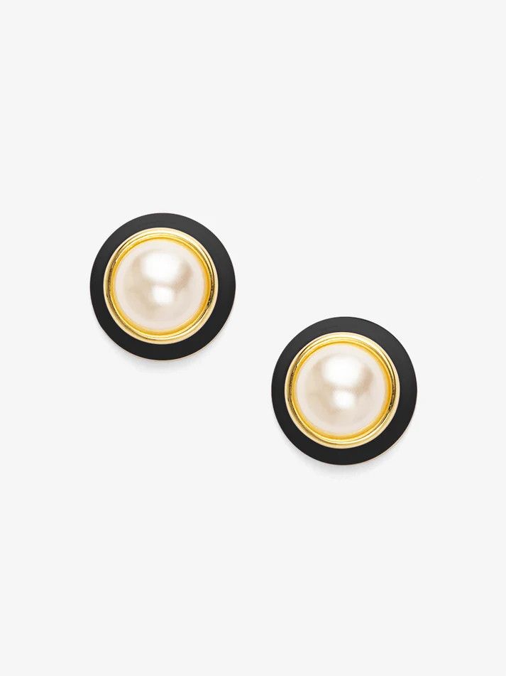 Enamel Rim Pearl Stud Earring