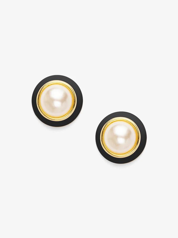 Enamel Rim Pearl Stud Earring