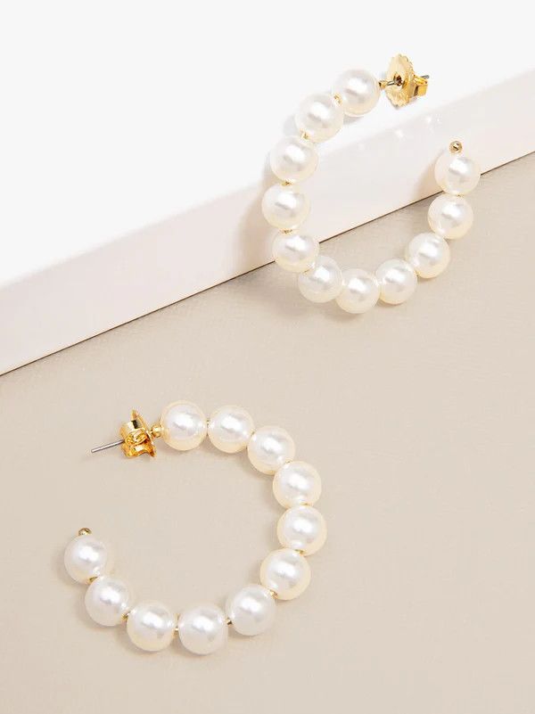 C Shaped Beaded Pearl Hoop Earring