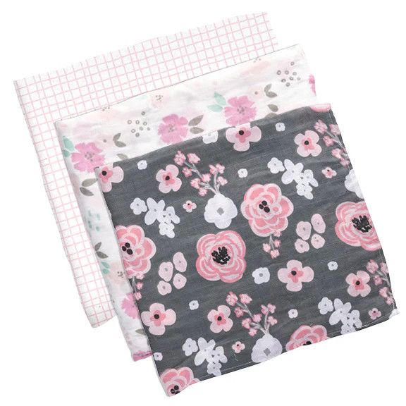 Muslin Blankets Flowers 3 Pack