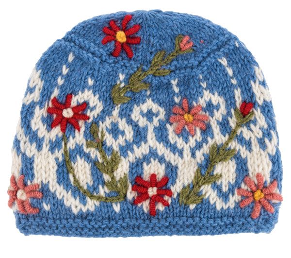 Embroidered Beanie Hat, Color: Blue/White