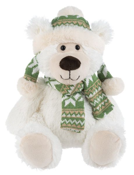 Frosty Cuddle Bear - Two Designs, Color: Green Hat/Scarf