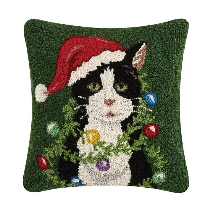 Holiday Cat Wrap Around Ornament Pillow 16x16"