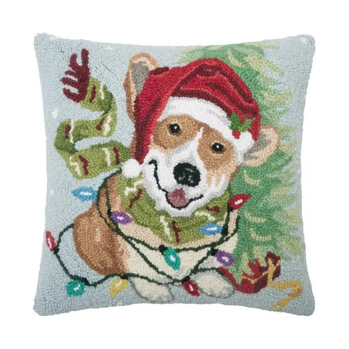 Christmas Corgi Hook Pillow 16x16"