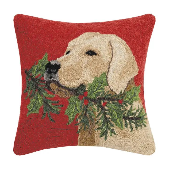 Golden Lab w/Holly Hook Pillow