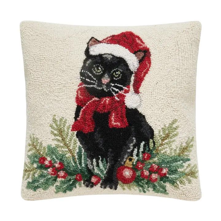 Christmas Black Cat Hook Pillow 16x16"