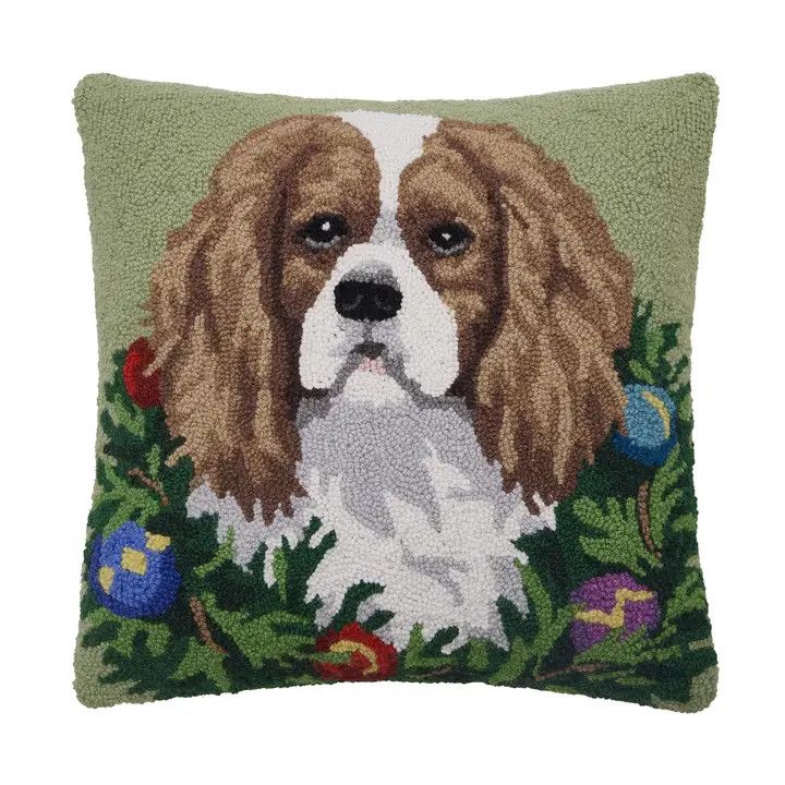 Holiday King Cavalier Spaniel Hook Pillow 18x18"