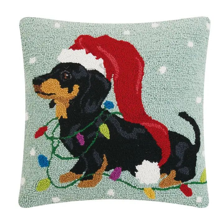 Christmas Dachshund Pillow w/Long Hat