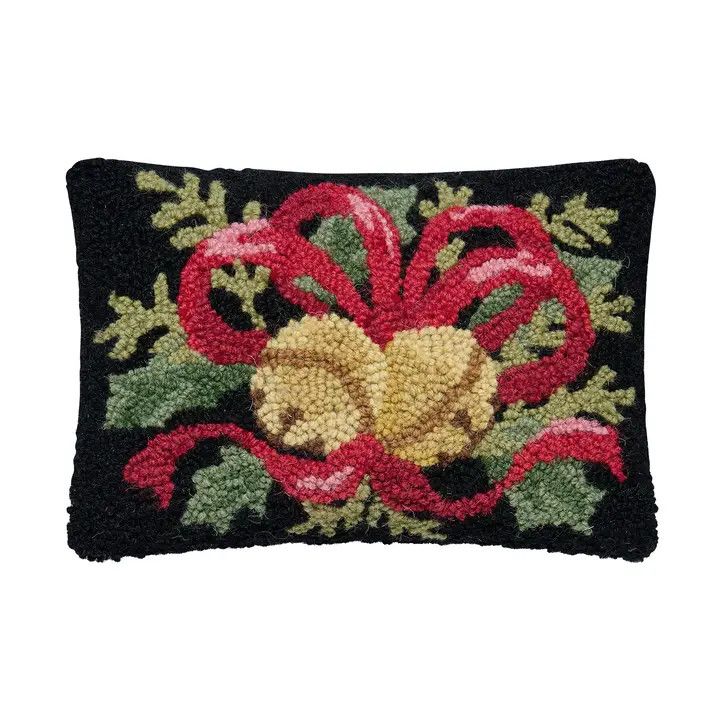Bells &amp; Ribbons w/Foliage Hook Pillow 8x12"