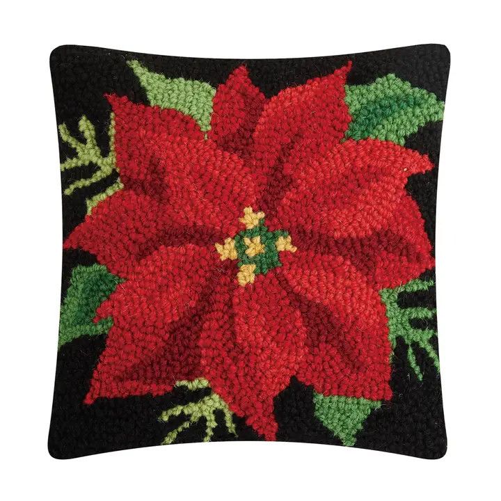 Poinsettia Hook Pillow 10x10"