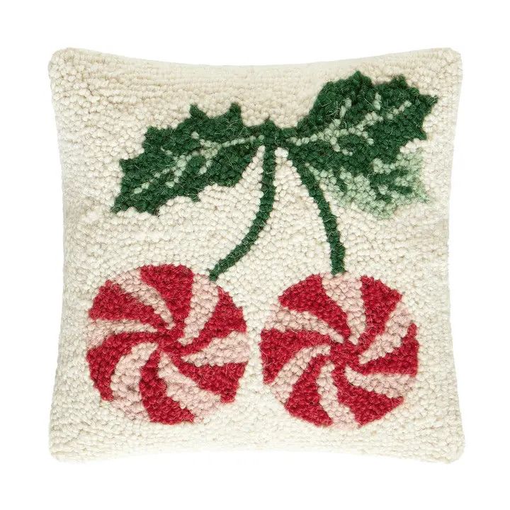 Peppermints Cherry Hook Pillow 10x10"