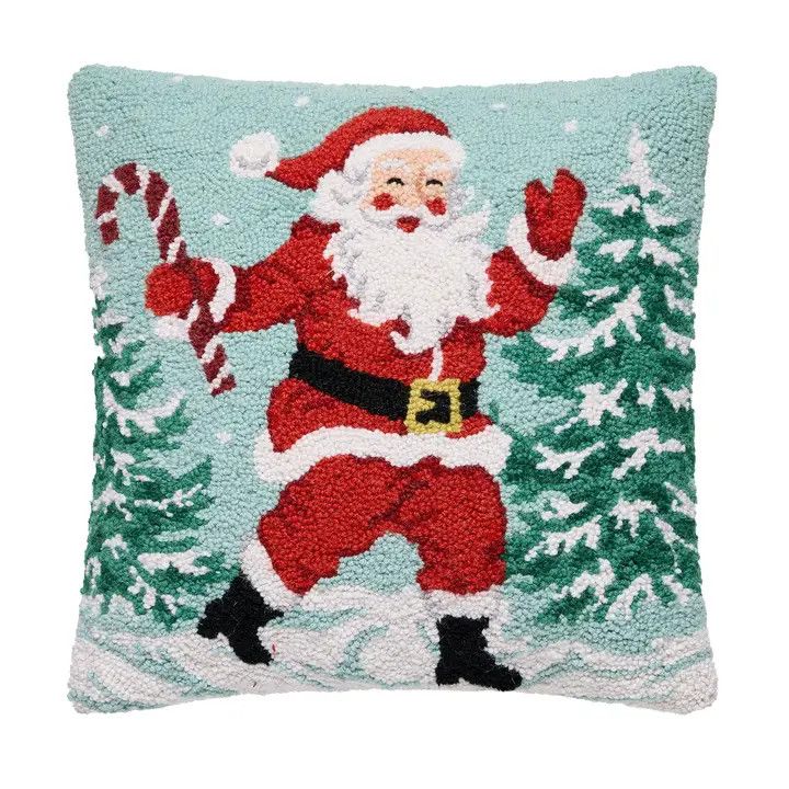 Santa With Candy Cane Hook Pillow 18x18"