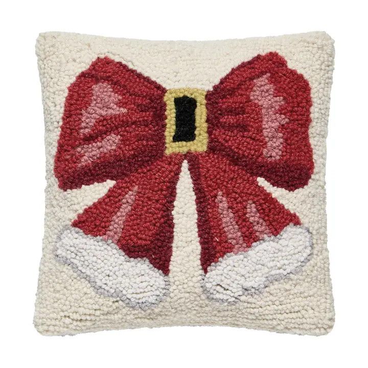 Santa Hat Bow Hook Pillow 10x10"