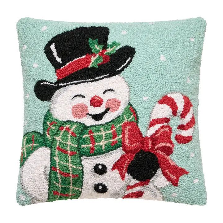 Smiling Snowman Hook Pillow 18x18"