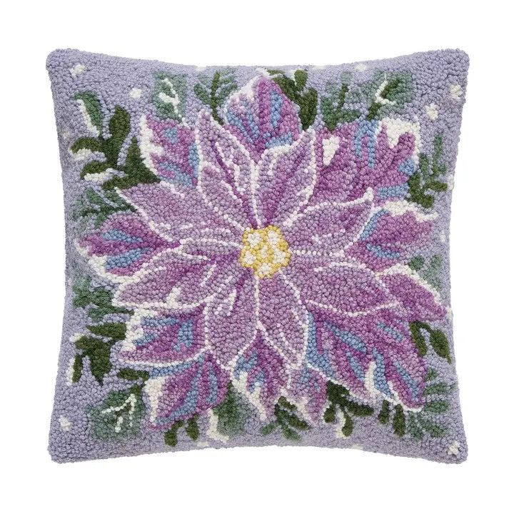 Lilac Christmas Poinsettia Hook Pillow 16x16"