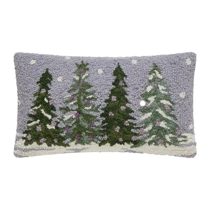 Lilac Christmas Trees Hook Pillow 9x16"