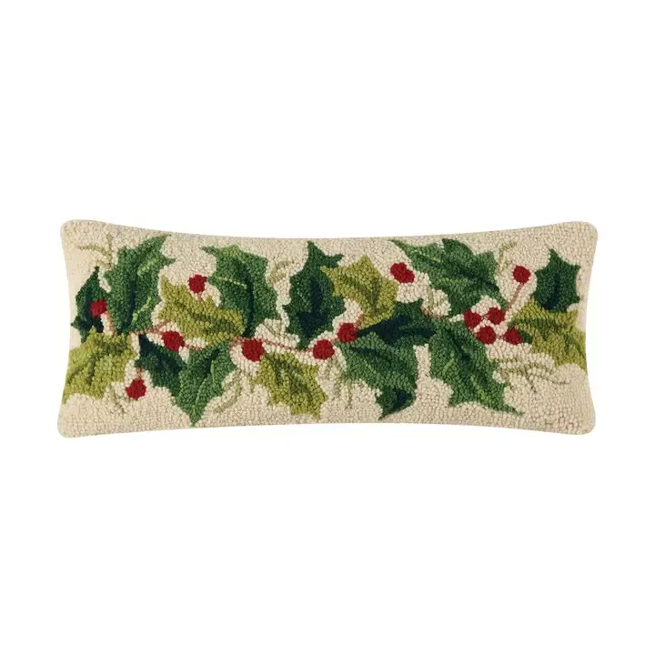 Holly Group Hook Pillow 8x20"