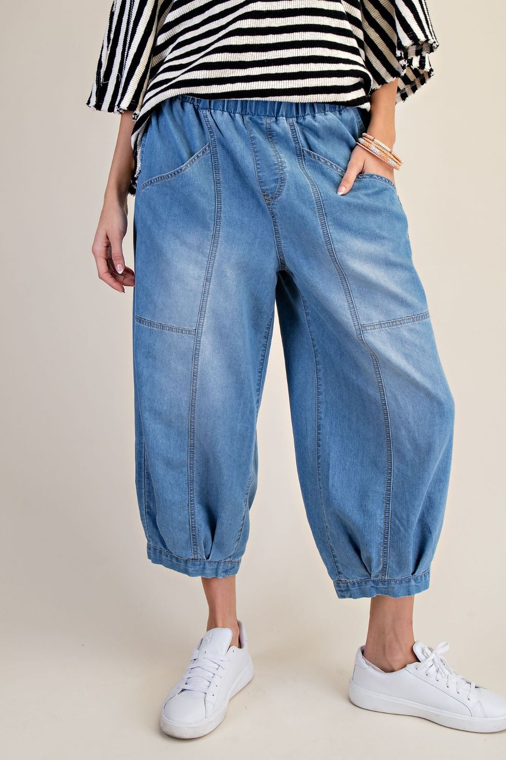 Relaxed Patch Pocket Pants, Color: Washed Denim, Size: Small