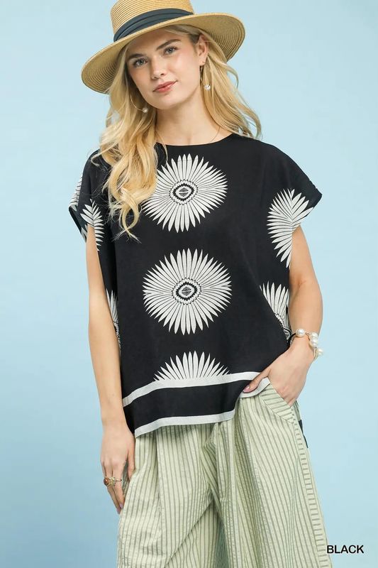 Oversized Abstract Boxy Print Top