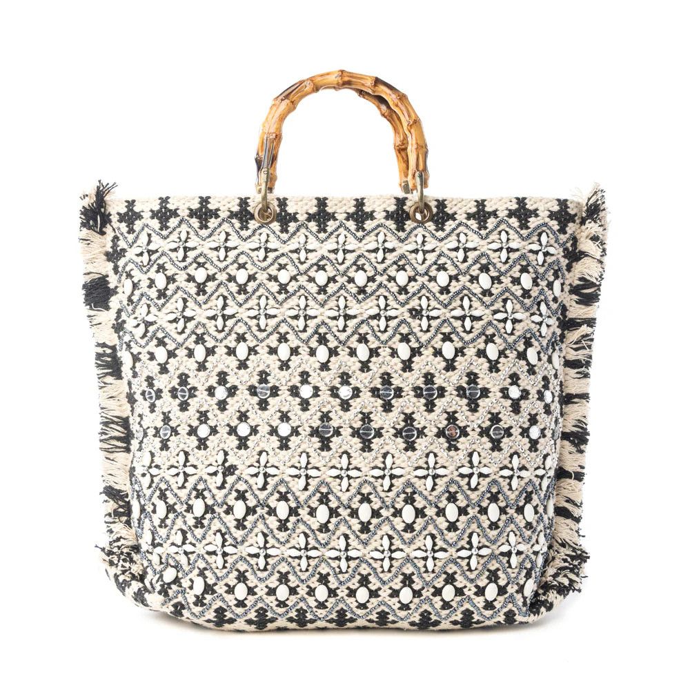 Starlight Loom Hand Embroidered Tote Bag in Twilight Sand