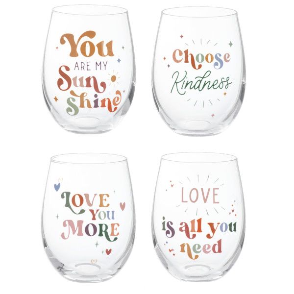 Sweet Saying Stemless Wine Glass - assorted design