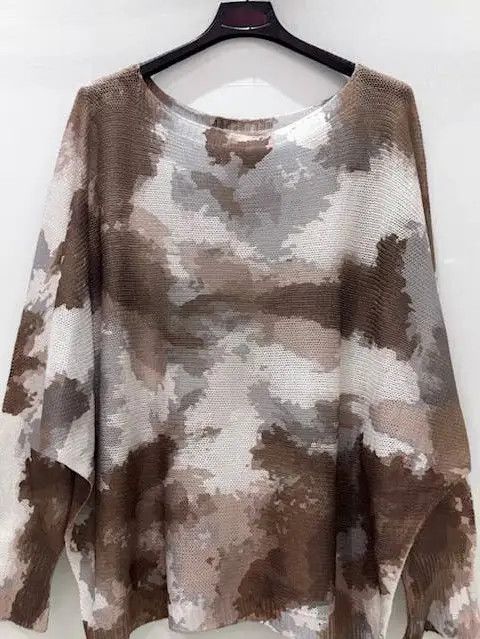 Choco Grey Abstract Round Knit Printed Sweater O/S