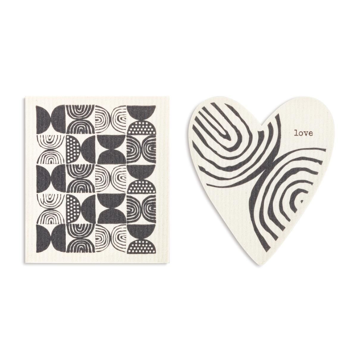 Biodegradable Dishcloths Hearts Black &amp; White Abstract