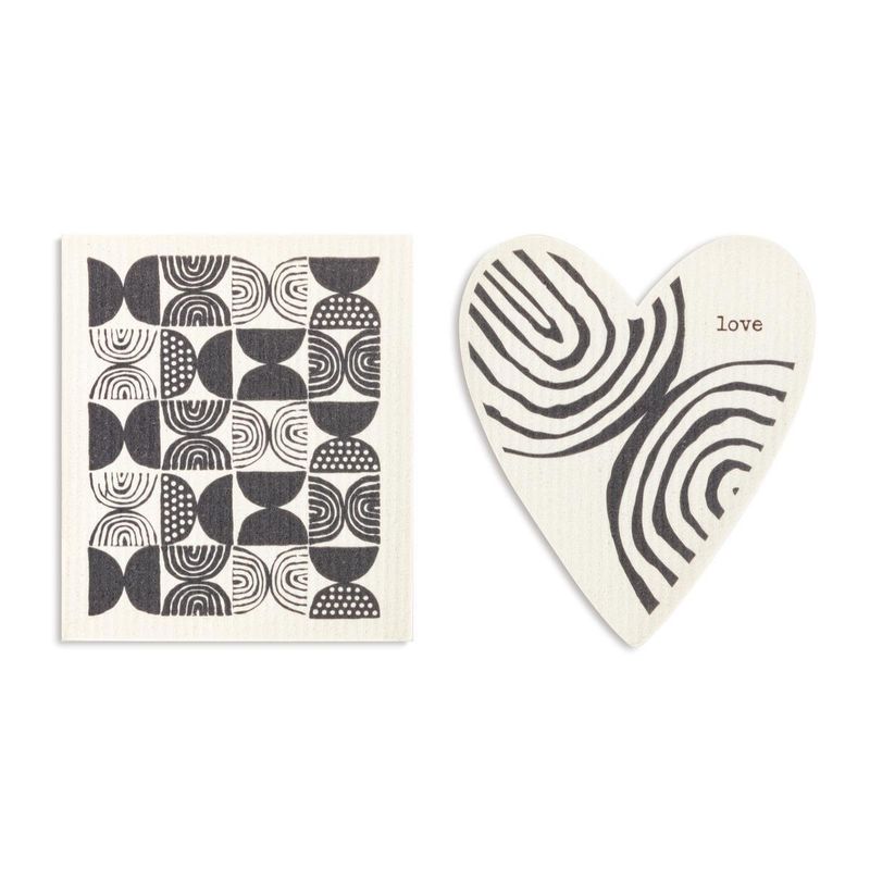 Biodegradable Dishcloths Hearts Black &amp; White Abstract