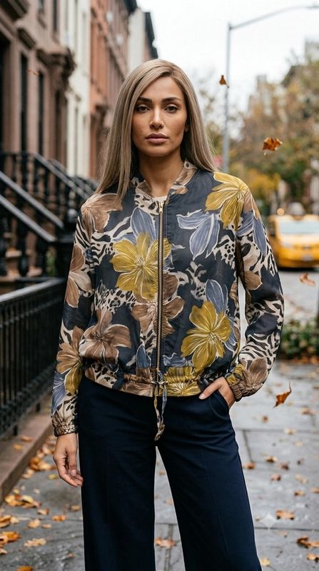 Lightweight Dark Floral Leopard Zip Shirt