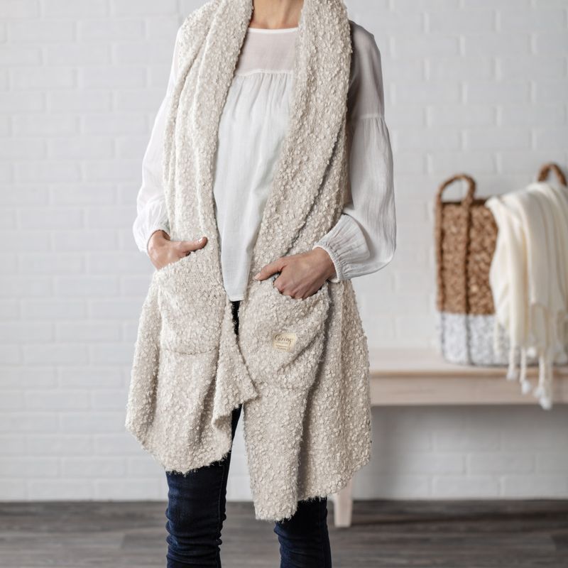 Giving Shawl With Pockets- Creme