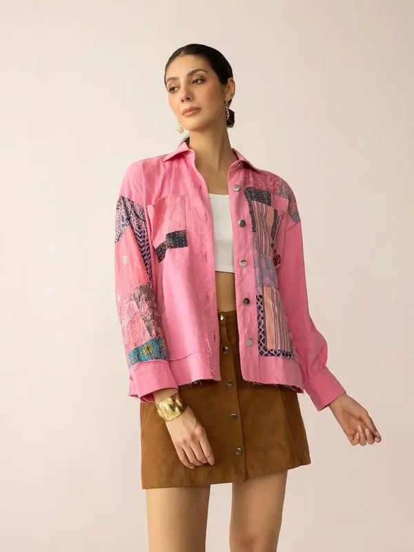 Wildberry Patchwork Shacket - Faded Pink