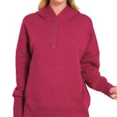 Fleece Half Snap Button Hooded Sweatshirt