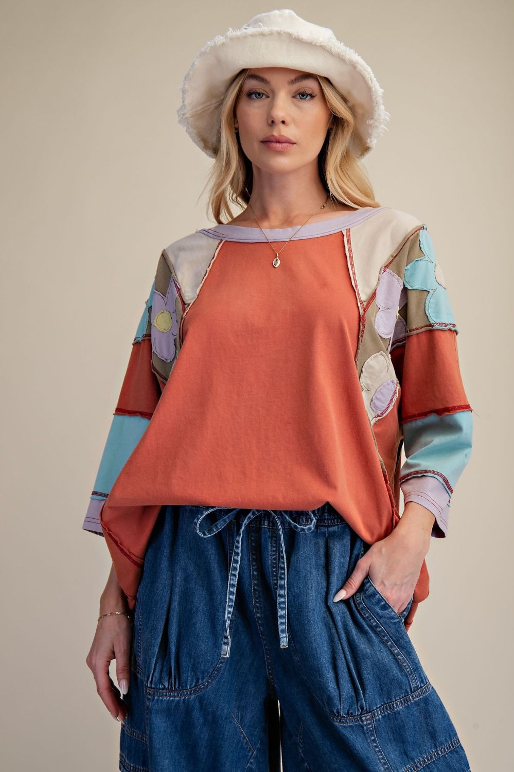 Half Sleeve Patch Detailing Top 