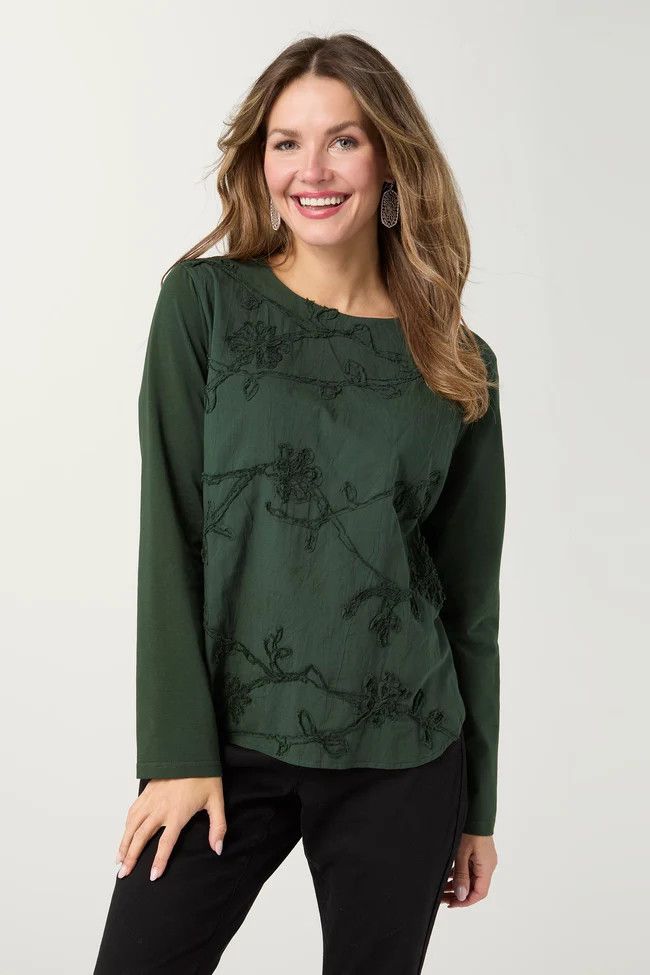 Imperia Long Sleeve Top With Floral Applique