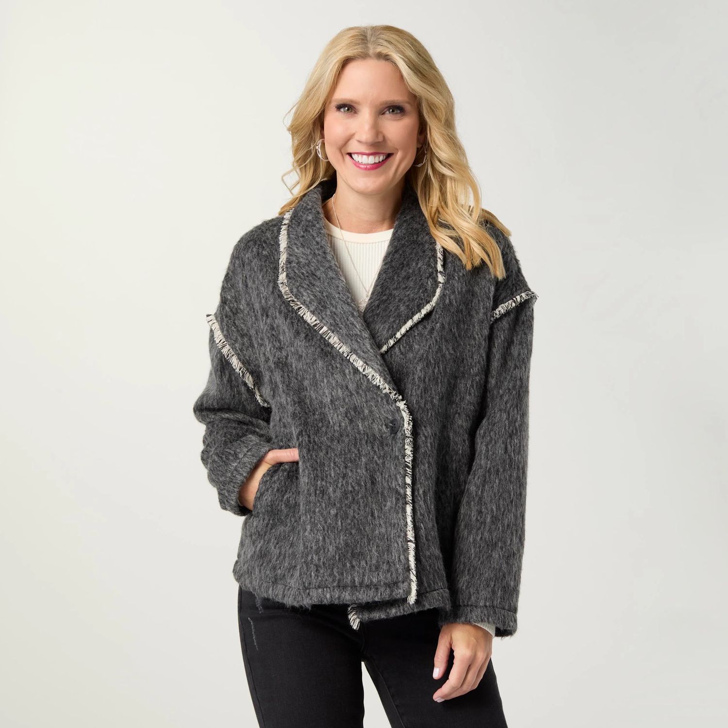 Sevilla Brushed Cardigan W/Button Closure 2 Colors, Color: Charcoal, Size: XS
