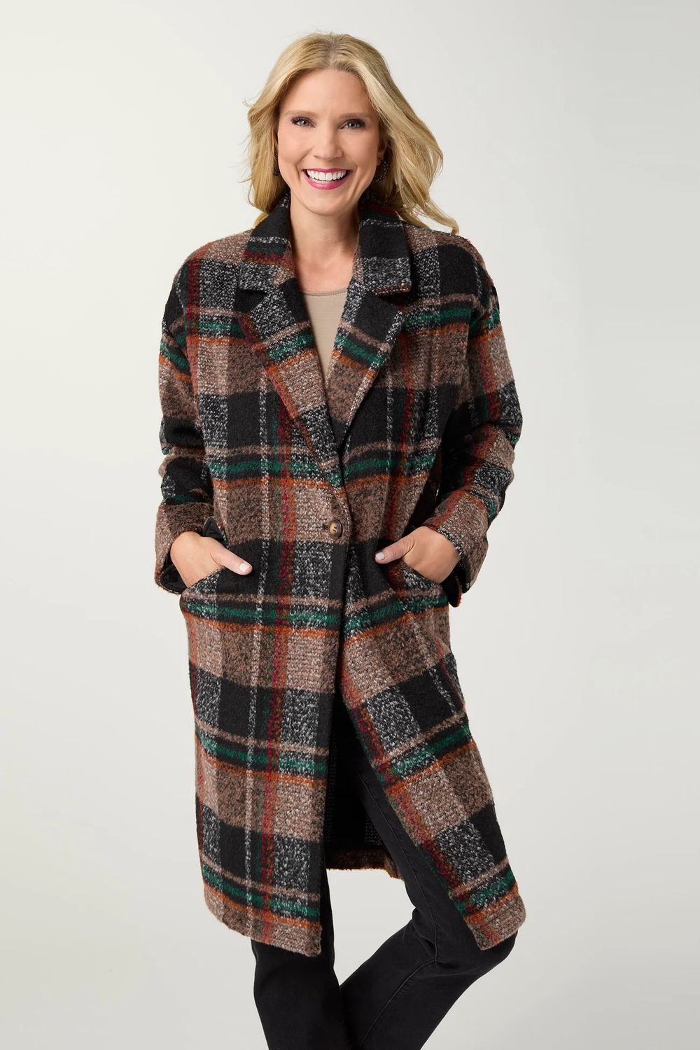 Kiley Plaid Single Button Coat, Size: XS