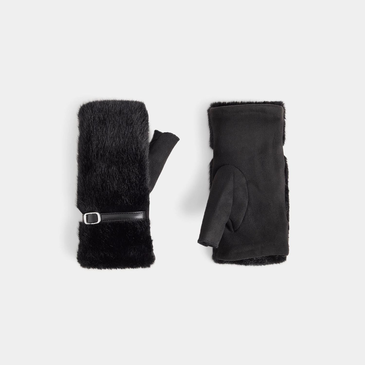 Belted Fingerless Gloves, Color: Black