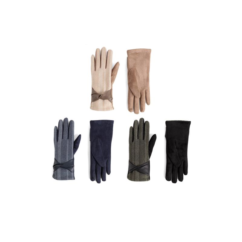 Faux Leather Twist Houndstooth Touchscreen Glove - 3 Colors