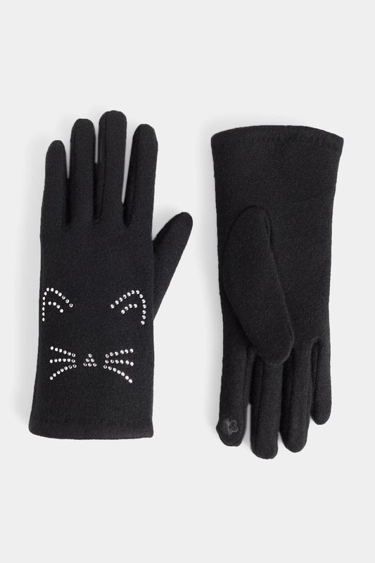 Bedazzle Cat Gloves Black