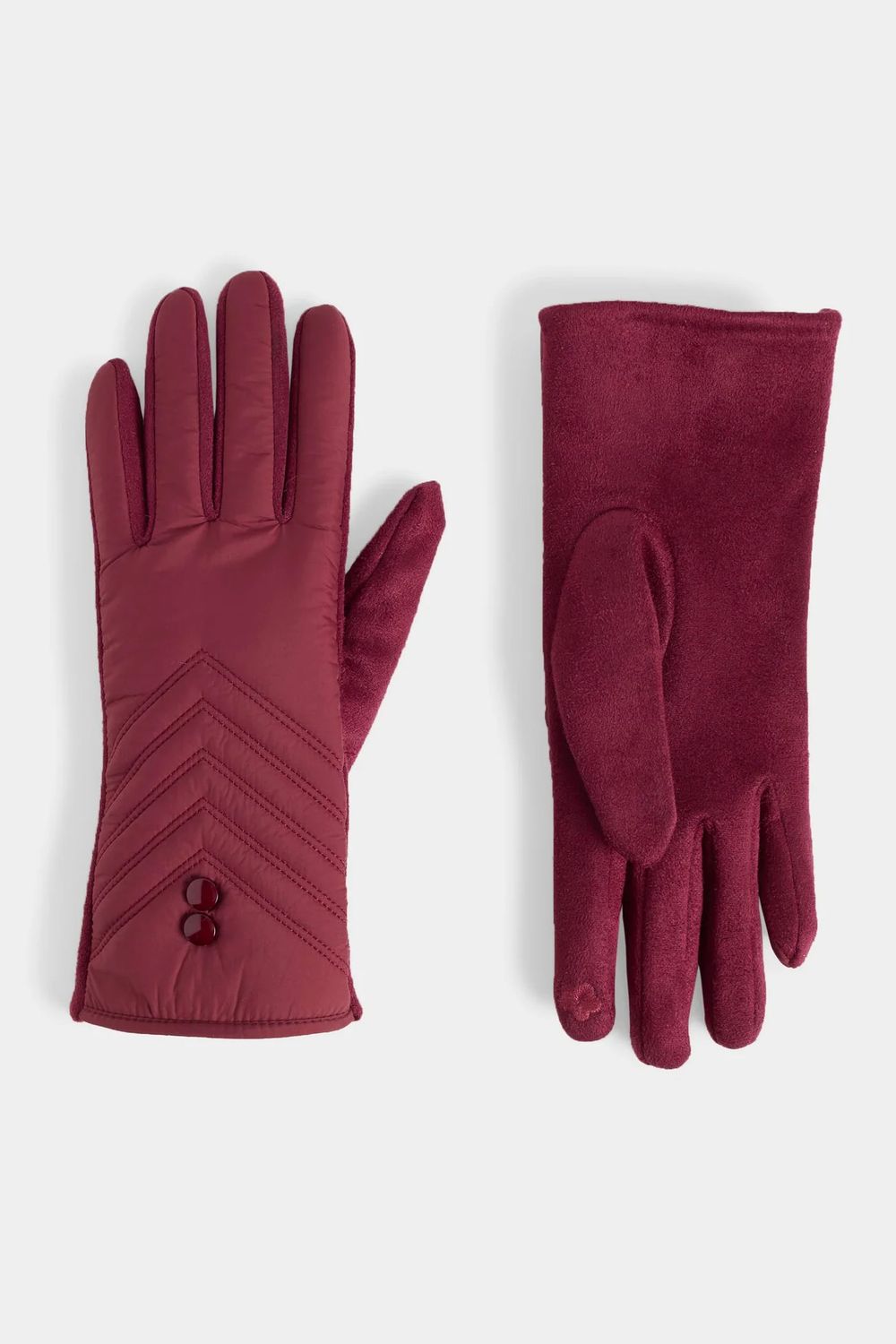 Double Button Touchscreen Gloves Maroon