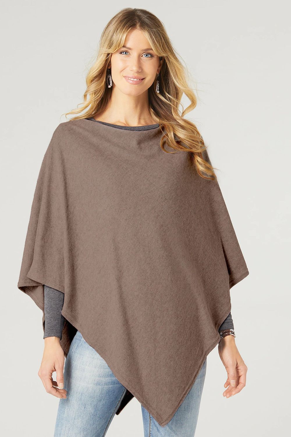 Lightweight Brushed Poncho - 5 colors, Color: Brown