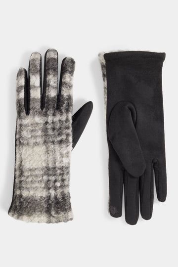 Subtle Sherpa Plaid Touchscreen Gloves - 3 colors, Color: Black