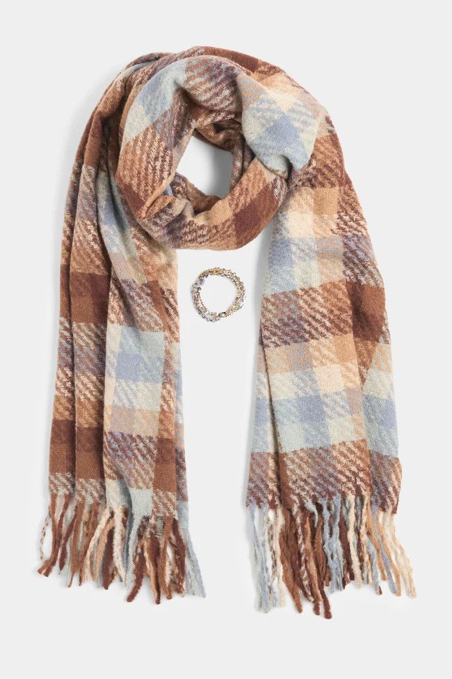 Scarf &amp; Bracelet Set - 4 Styles, Color: Brown/Blue
