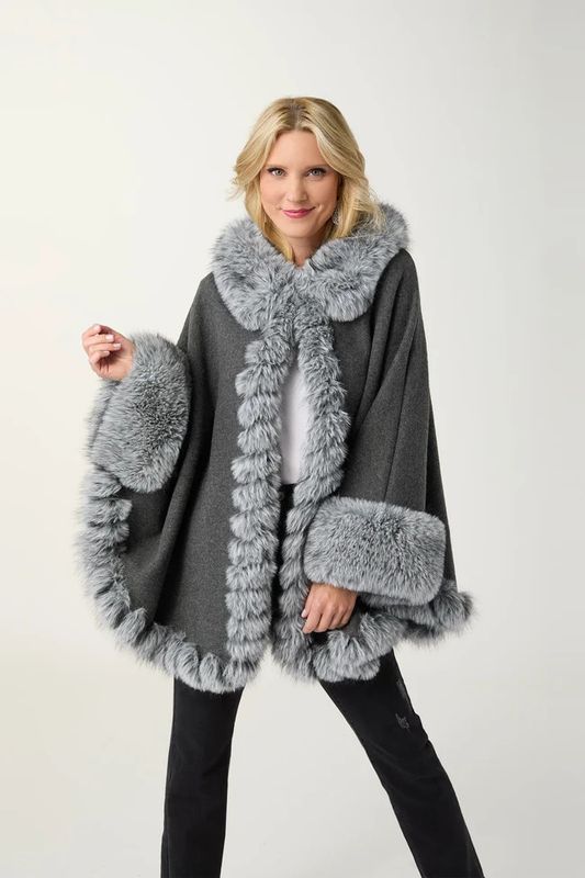Mira Wrap w. Faux Fur Trim Grey
