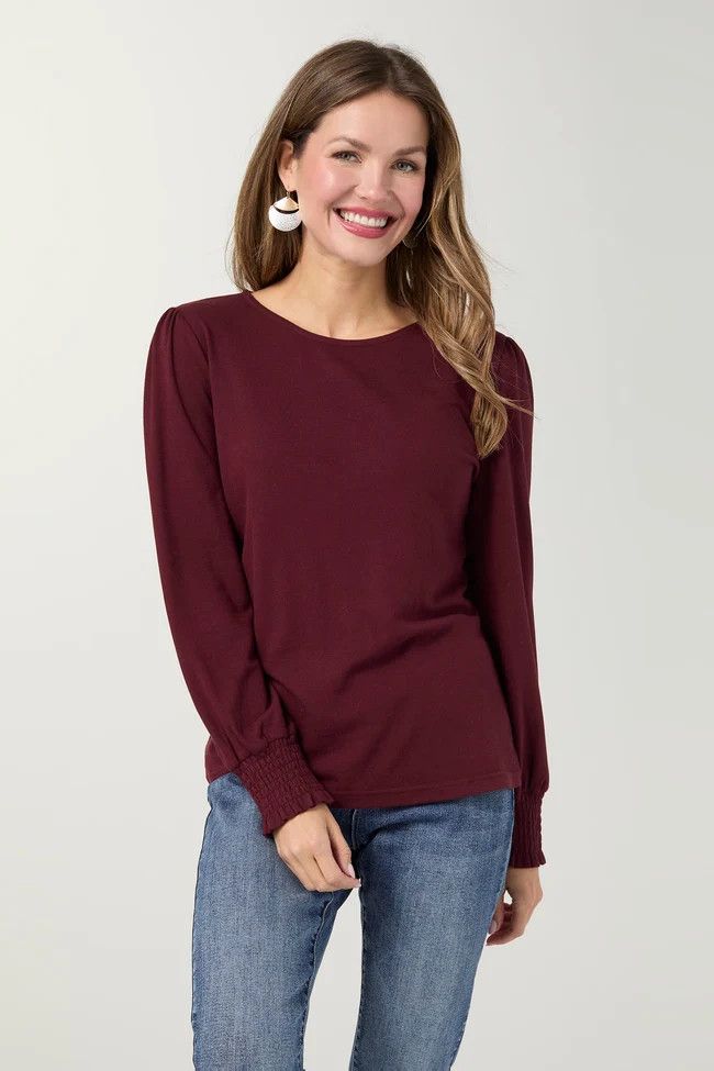 Shantel Crew Neck Long Sleeve Top - Wine