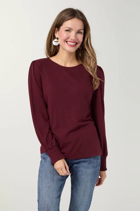 Shantel Crew Neck Long Sleeve Top - Wine