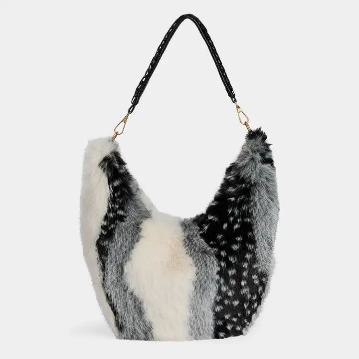 Galyna Faux Fur Hobo Bag, Color: Black/White