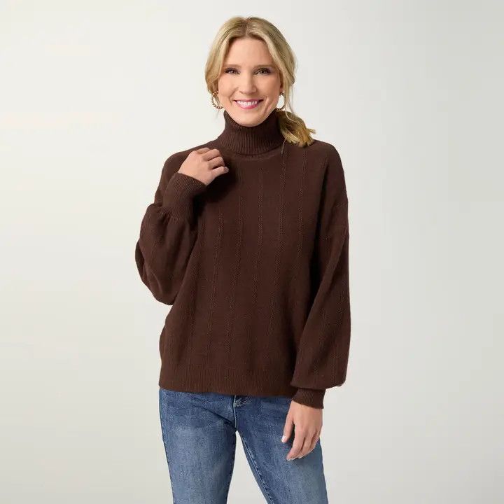 Heavenly-Luxe Textured Knit Turtleneck Sweater - Expresso