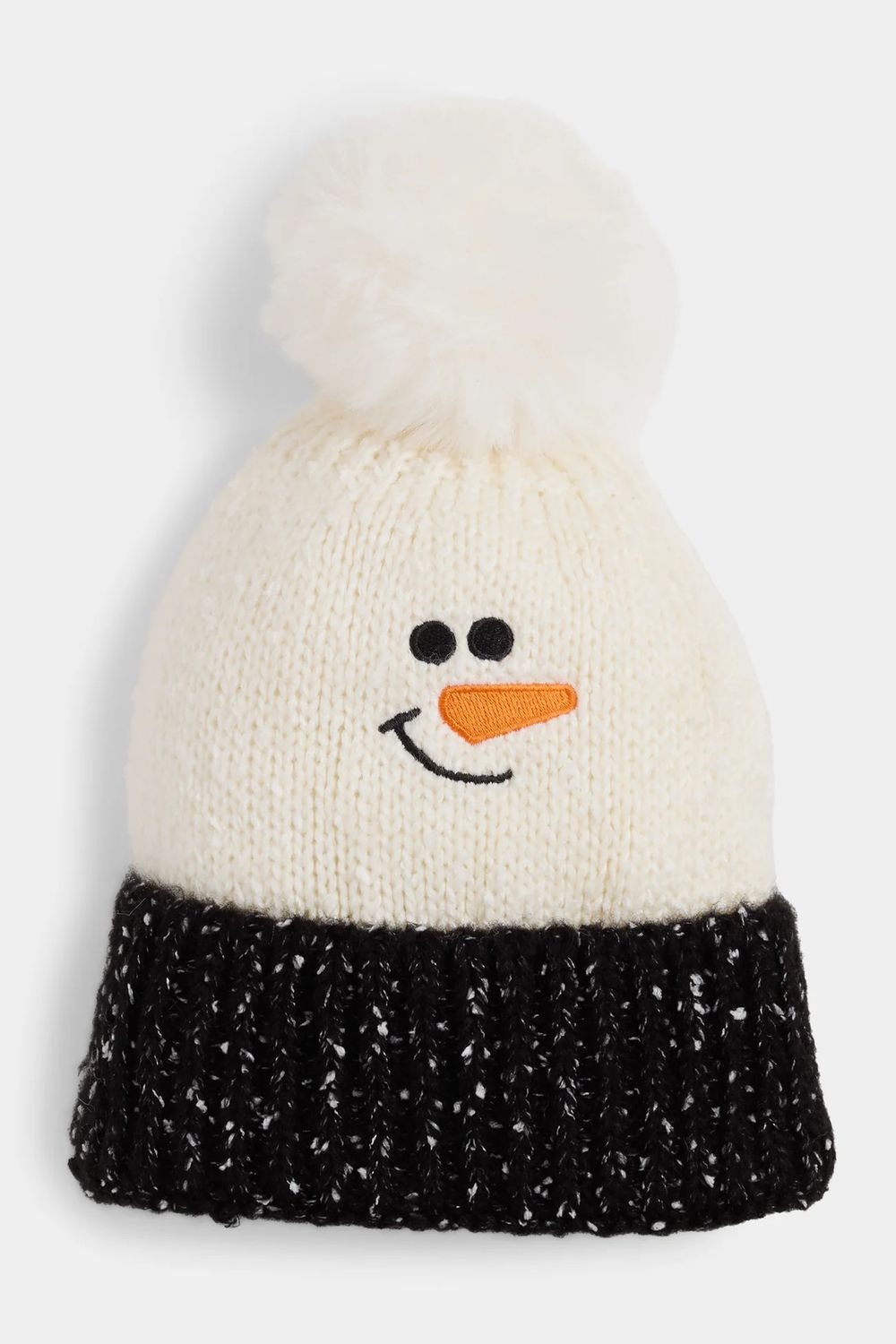 Marled Snowman Knit Hat - Winter White